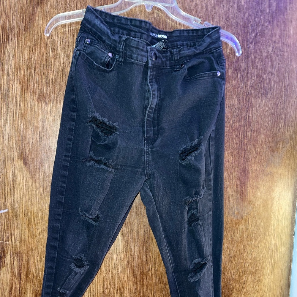 Black high rise ripped jeans